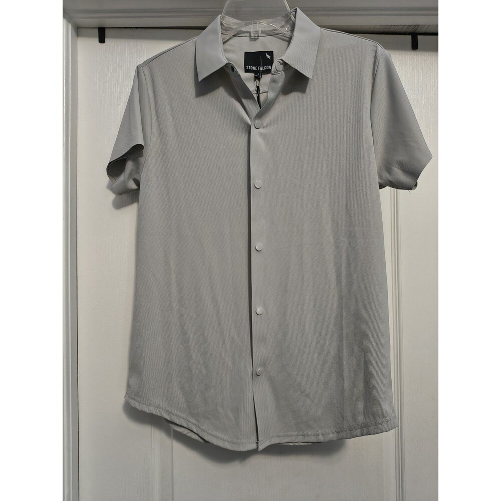 Stone Falcon Mens Gray Snap Front Shirt Size Small Short Sleeve NWT